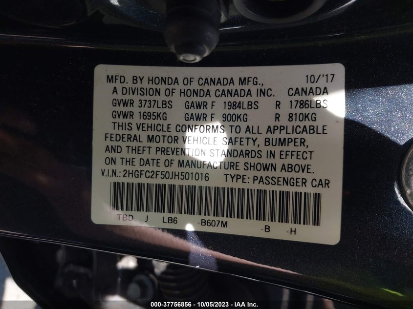 VIN 2HGFC2F50JH501016 2018 HONDA CIVIC SEDAN LX