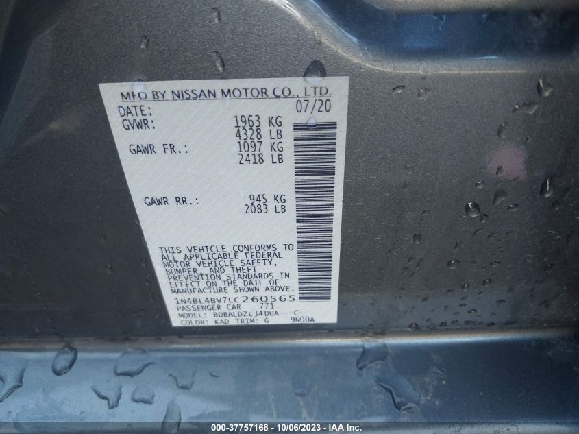 VIN 1N4BL4BV7LC260565 2020 NISSAN ALTIMA 2.5 S