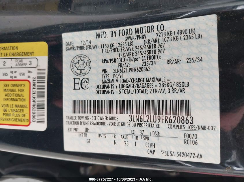 2015 LINCOLN MKZ HYBRID - 3LN6L2LU9FR620863