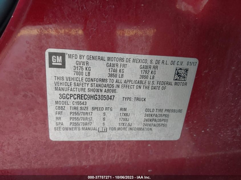 2017 CHEVROLET SILVERADO 1500 LT - 3GCPCREC9HG305047
