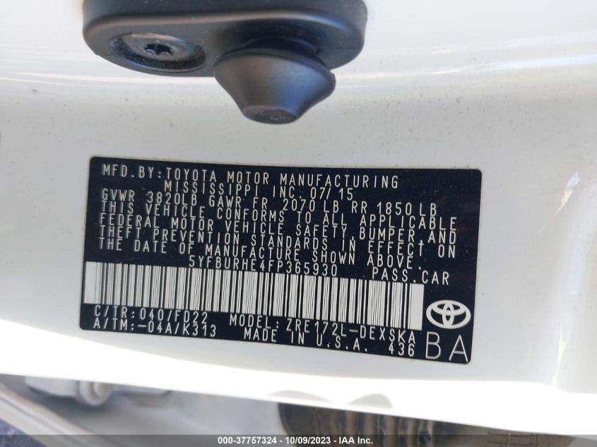 2015 TOYOTA COROLLA S - 5YFBURHE4FP365930