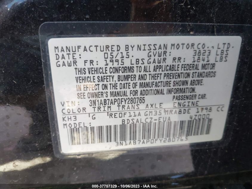 2015 NISSAN SENTRA S - 3N1AB7AP0FY280765