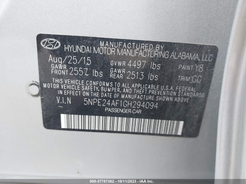 2016 HYUNDAI SONATA 2.4L SE - 5NPE24AF1GH294094