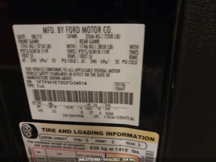 2013 FORD F-150 XL/XLT/FX4/LARIAT - 1FTFW1ET5DFD34514