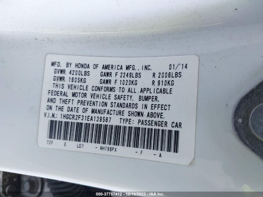 2014 HONDA ACCORD LX - 1HGCR2F31EA139587