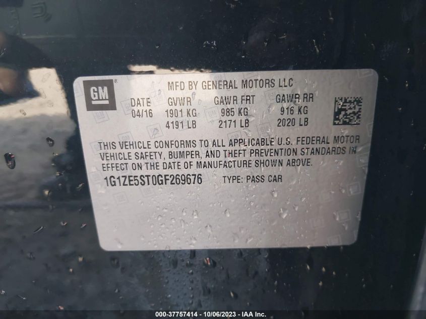 2016 CHEVROLET MALIBU LT - 1G1ZE5ST0GF269676
