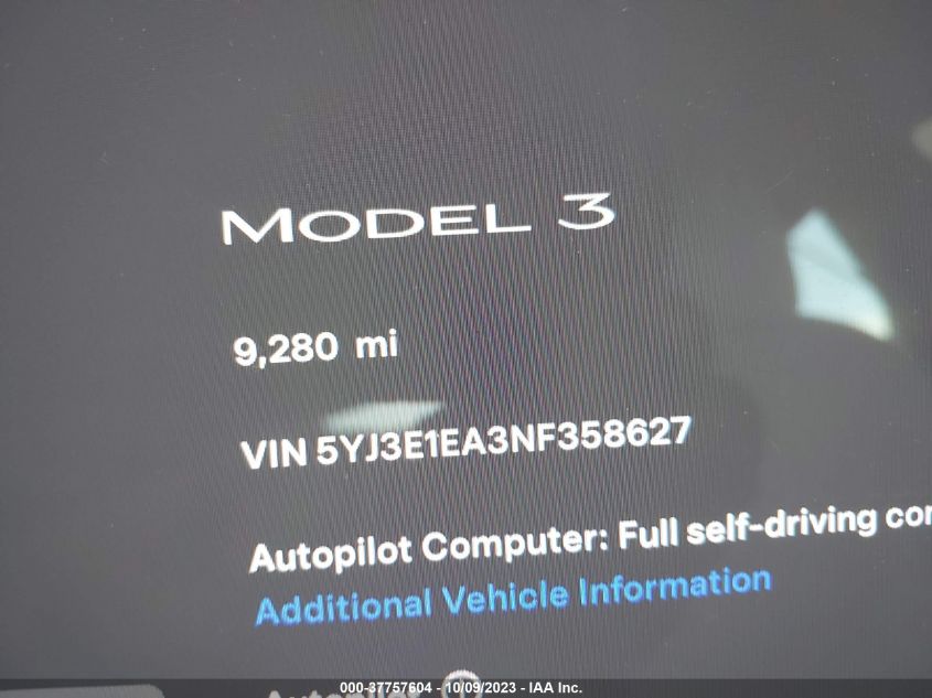 2022 TESLA MODEL 3 - 5YJ3E1EA3NF358627