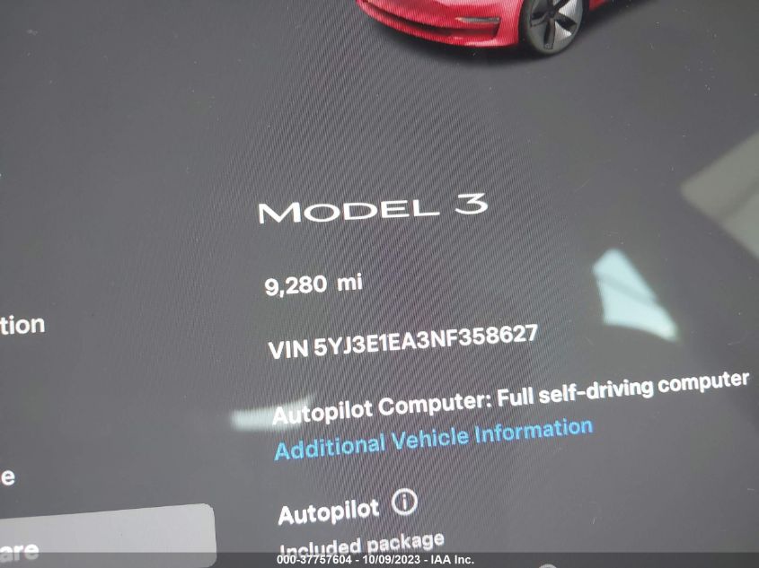 2022 TESLA MODEL 3 - 5YJ3E1EA3NF358627