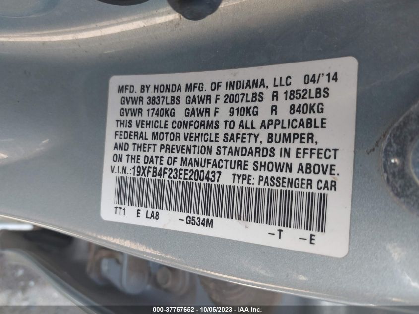 2014 HONDA CIVIC HYBRID - 19XFB4F23EE200437