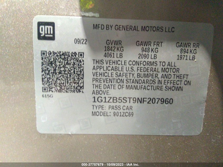 2022 CHEVROLET MALIBU LS - 1G1ZB5ST9NF207960
