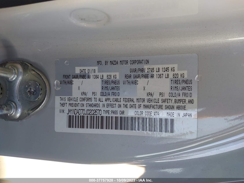 VIN JM1NDAD70J0202670 2018 MAZDA MX-5 MIATA GRAND TOURING