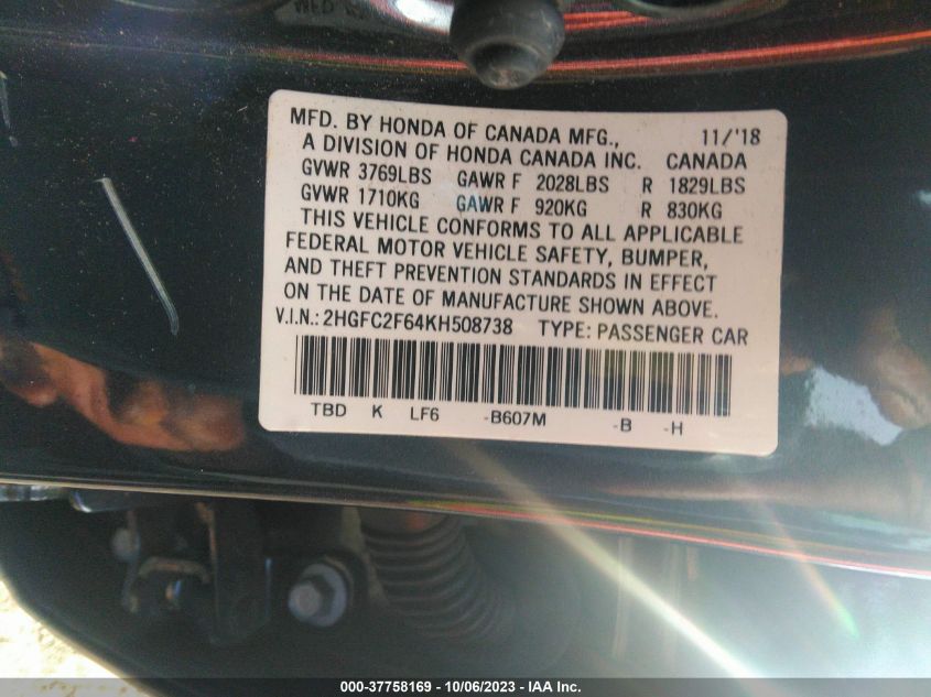 2019 HONDA CIVIC SEDAN LX - 2HGFC2F64KH508738