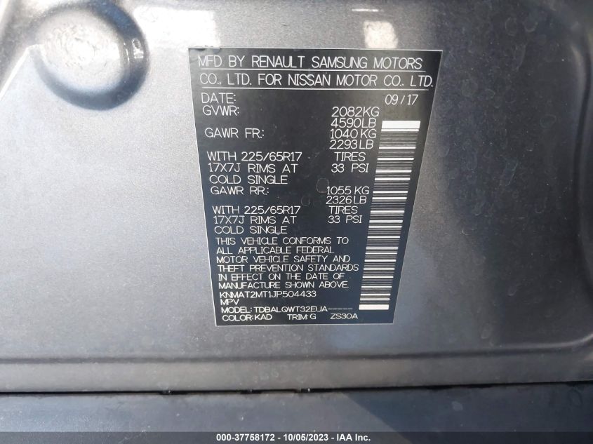 2018 NISSAN ROGUE SV - KNMAT2MT1JP504433
