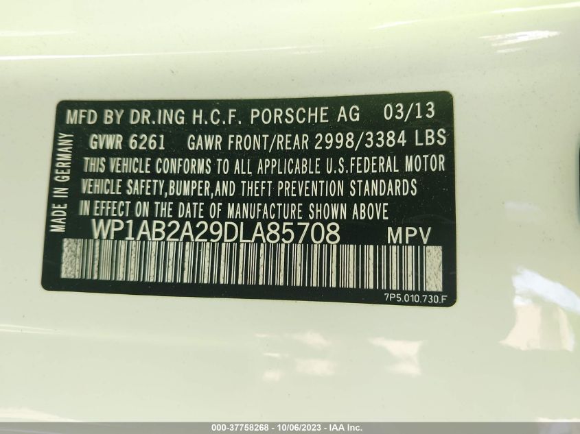 2013 PORSCHE CAYENNE S - WP1AB2A29DLA85708