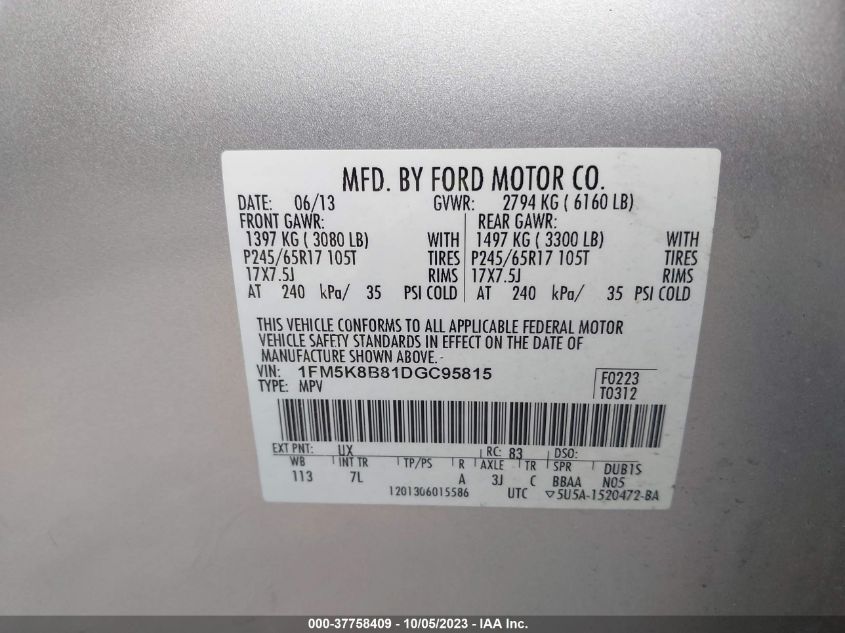 2013 FORD EXPLORER BASE - 1FM5K8B81DGC95815