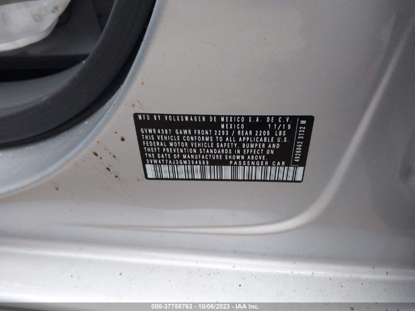 2016 VOLKSWAGEN JETTA SEDAN 2.0T GLI SEL - 3VW4T7AJ3GM294569