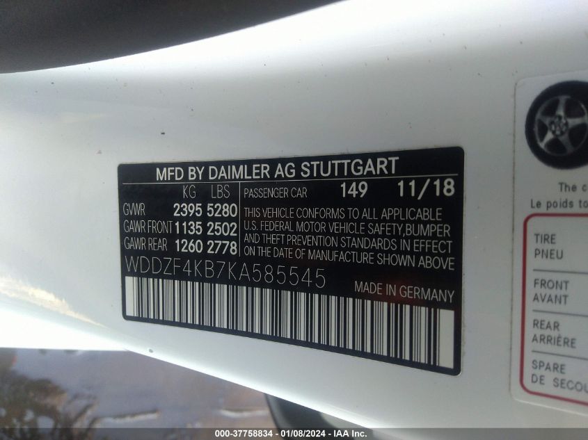 2019 MERCEDES-BENZ E 300 4MATIC WDDZF4KB7KA585545