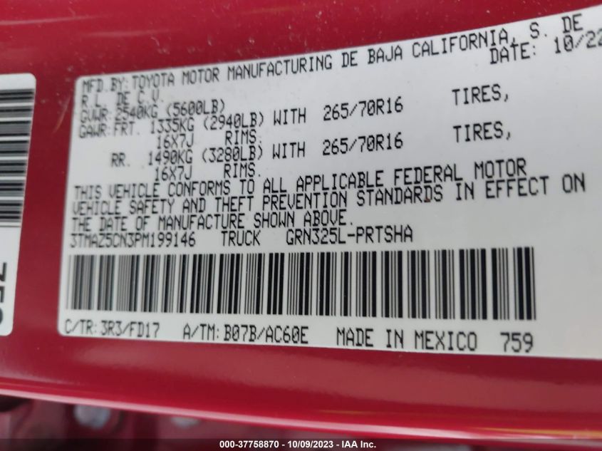 2023 TOYOTA TACOMA 2WD SR5/TRD SPORT 3TMAZ5CN3PM199146