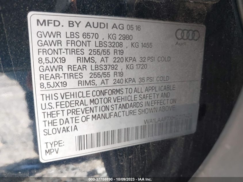 2017 AUDI Q7 PREMIUM PLUS - WA1LAAF7XHD017424