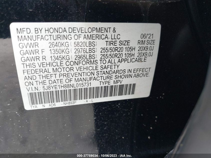 5J8YE1H88NL015731 Acura MDX ADVANCE 9