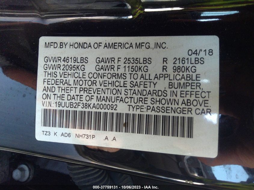 19UUB2F38KA000092 Acura TLX   9