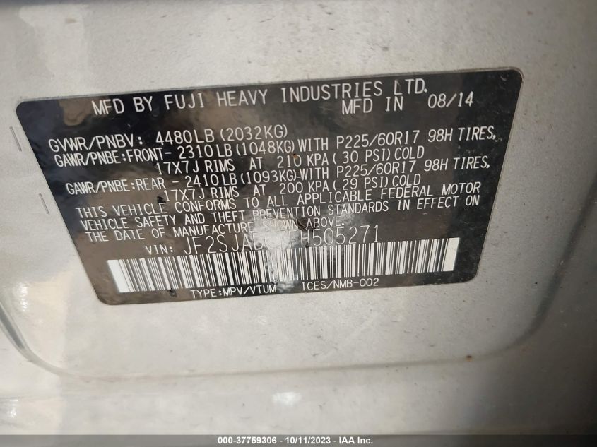 2015 SUBARU FORESTER 2.5I PREMIUM - JF2SJADC7FH505271