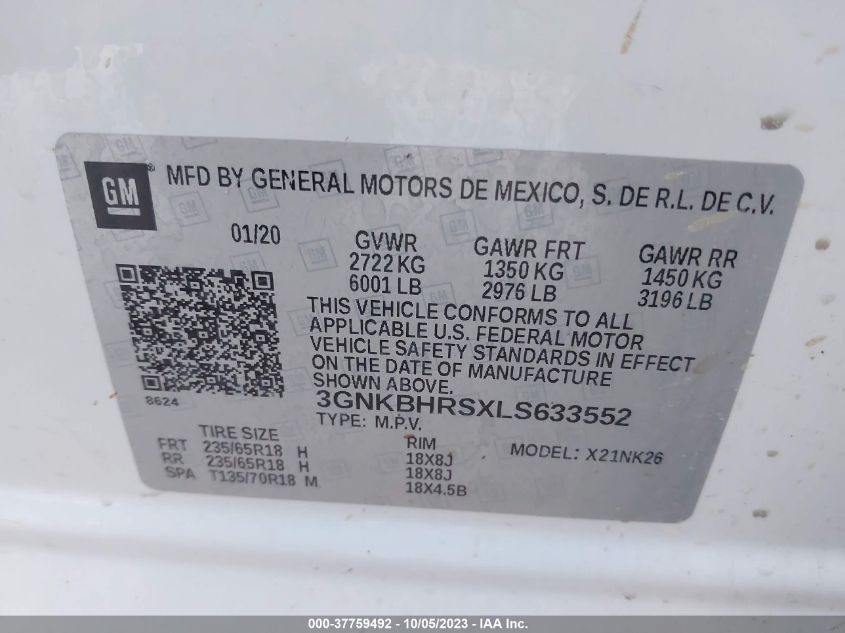 2020 CHEVROLET BLAZER LT - 3GNKBHRSXLS633552