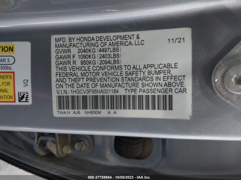 1HGCV3F95NA001184 Honda Accord Hybrid TOURING 9