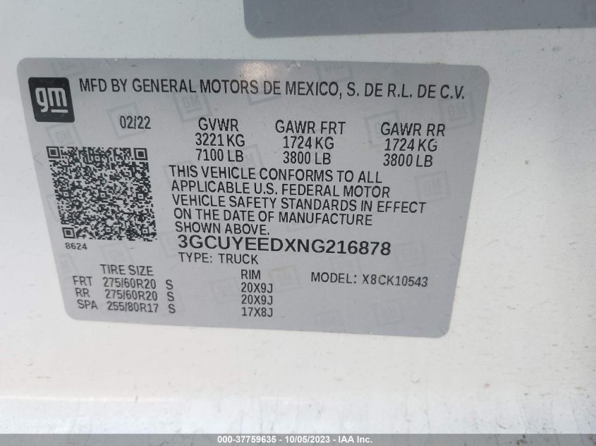 2022 CHEVROLET SILVERADO 1500 LTD 4WD  SHORT BED RST 3GCUYEEDXNG216878