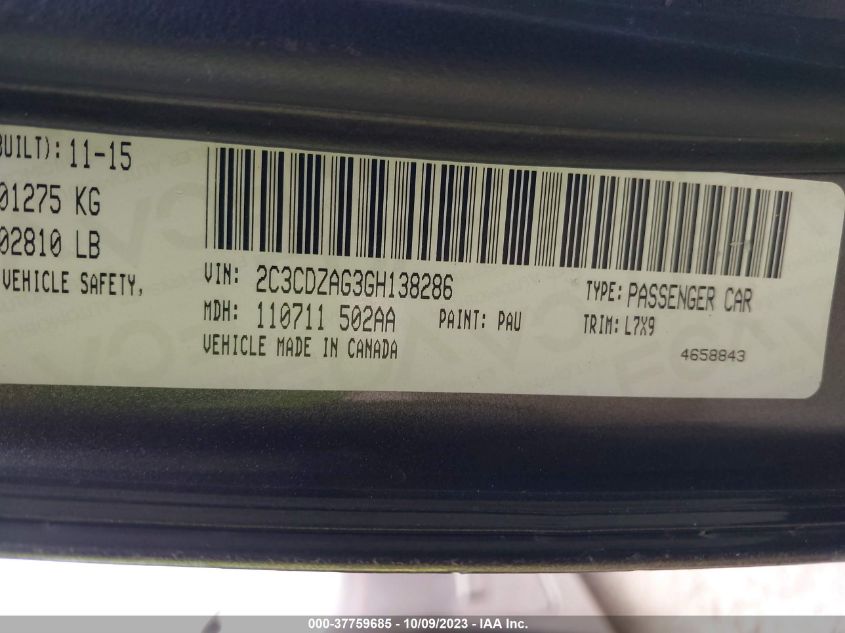 2016 DODGE CHALLENGER SXT - 2C3CDZAG3GH138286