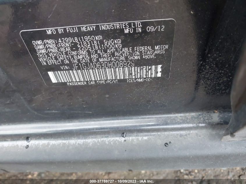 2013 SUBARU IMPREZA SEDAN PREMIUM JF1GJAD63DH008929