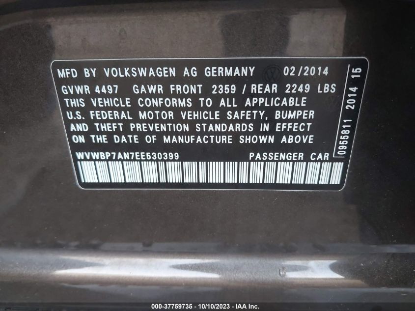 2014 VOLKSWAGEN CC SPORT - WVWBP7AN7EE530399