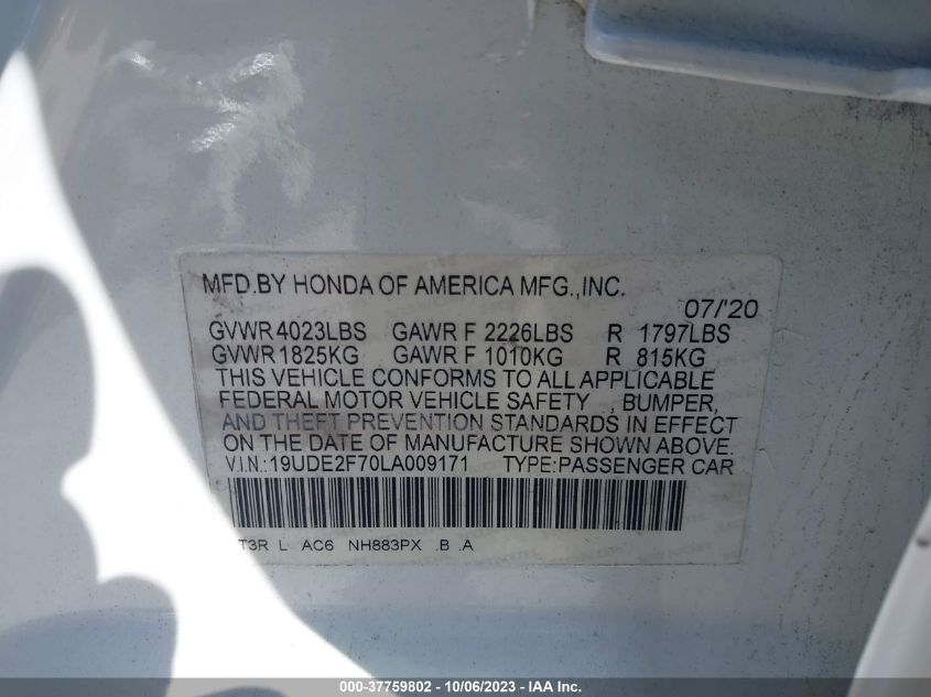2020 ACURA ILX PREMIUM/TECHNOLOGY - 19UDE2F70LA009171