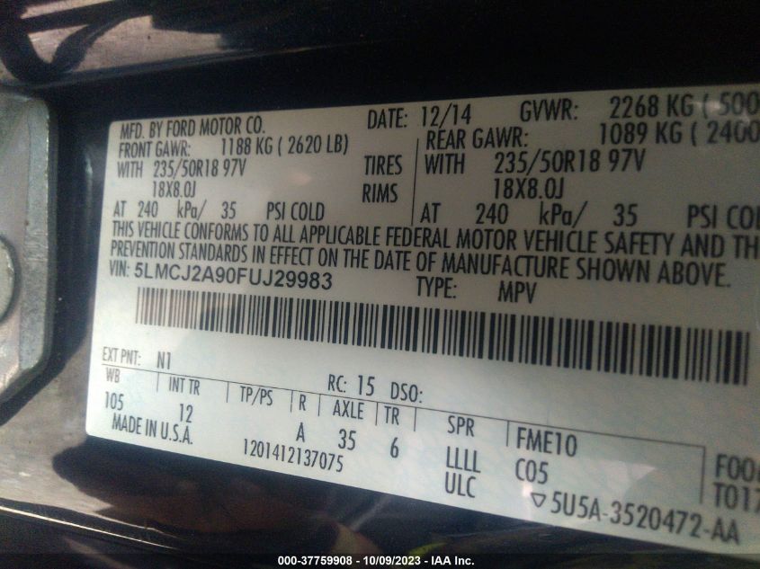 2015 LINCOLN MKC - 5LMCJ2A90FUJ29983