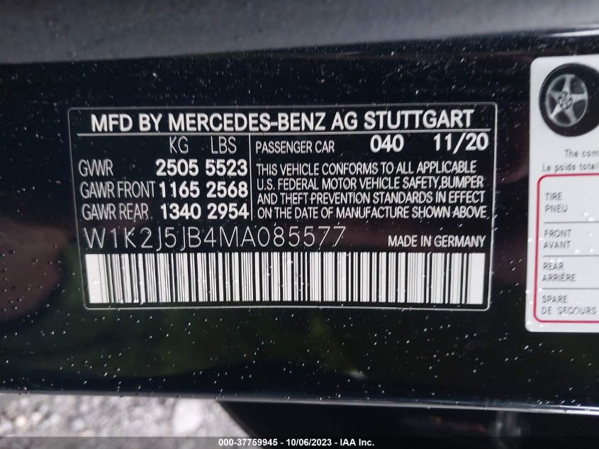 2021 MERCEDES-BENZ CLS CLS 450 W1K2J5JB4MA085577
