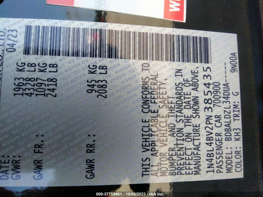 2023 NISSAN ALTIMA 2.5 S - 1N4BL4BV2PN385435