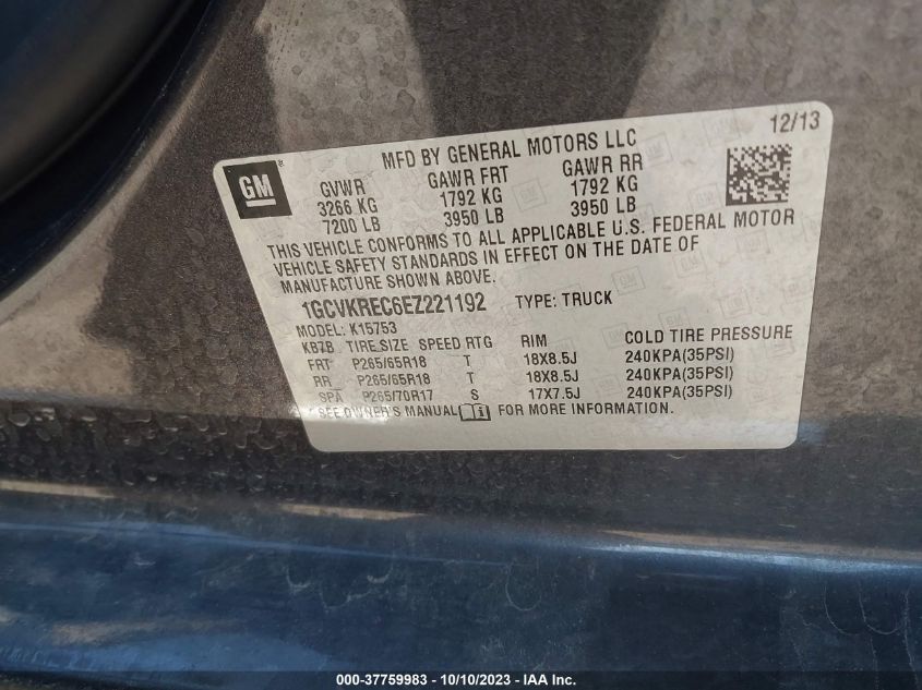 2014 CHEVROLET SILVERADO 1500 LT 1GCVKREC6EZ221192