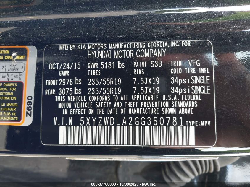 2016 HYUNDAI SANTA FE SPORT - 5XYZWDLA2GG360781