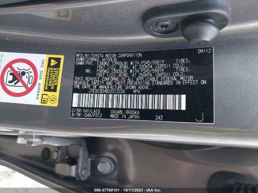 2013 TOYOTA HIGHLANDER HYBRID LIMITED JTEDC3EH8D2012234