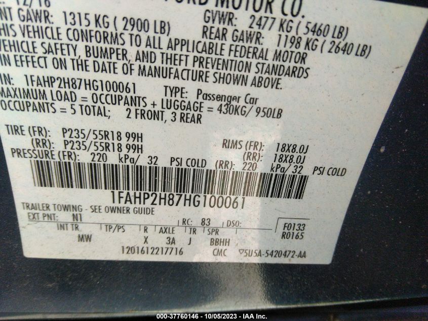 2017 FORD TAURUS SEL - 1FAHP2H87HG100061