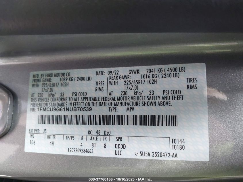 2022 FORD ESCAPE SE - 1FMCU9G61NUB70539