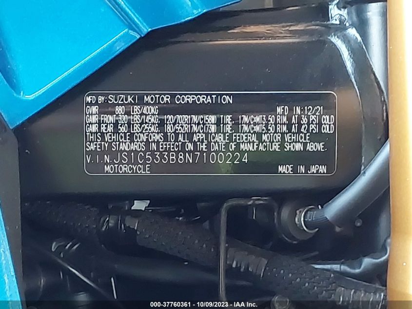 2022 SUZUKI GSX-S750 M/Z - JS1C533B8N7100224