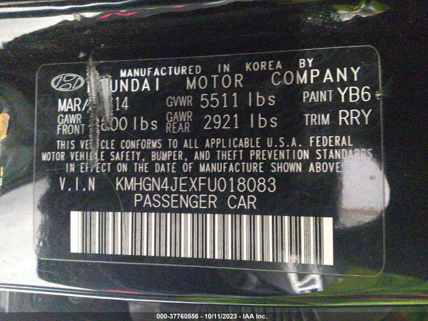 2015 HYUNDAI GENESIS 3.8L - KMHGN4JEXFU018083