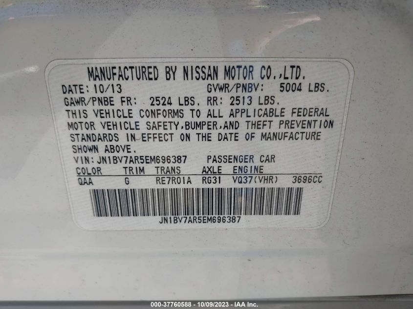 2014 INFINITI Q50 PREMIUM/SPORT - JN1BV7AR5EM696387