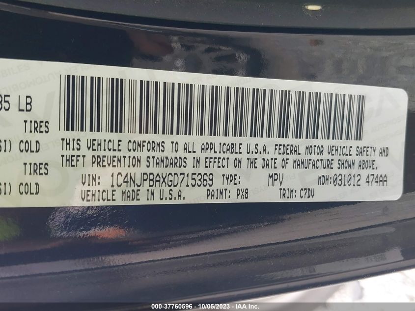 2016 JEEP PATRIOT SPORT - 1C4NJPBAXGD715369