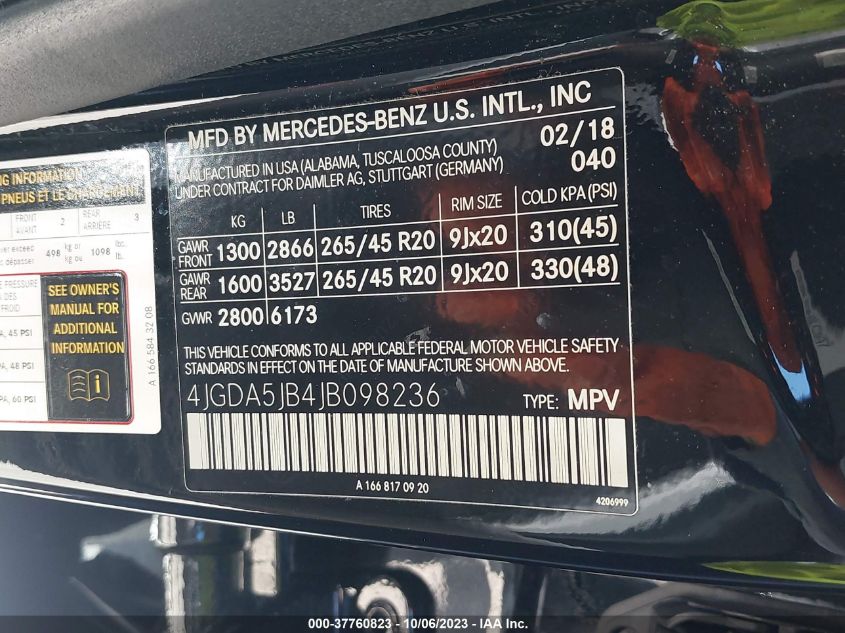 2018 MERCEDES-BENZ GLE GLE 350 4JGDA5JB4JB098236