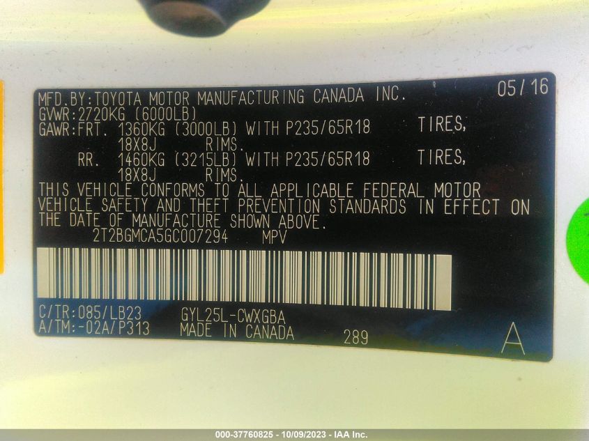 2016 LEXUS RX 450H 2T2BGMCA5GC007294