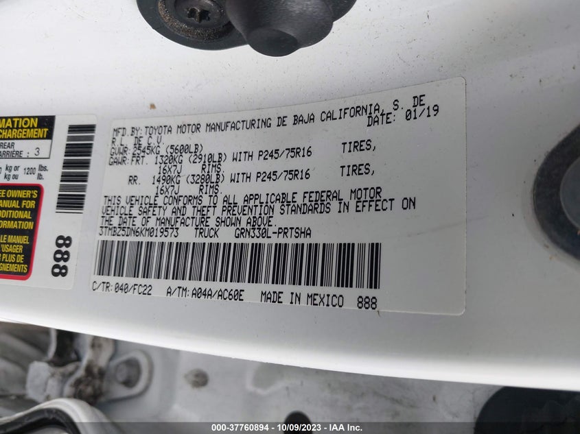 VIN 3TMBZ5DN6KM019573 2019 TOYOTA TACOMA 2WD SR5/TRD SPORT