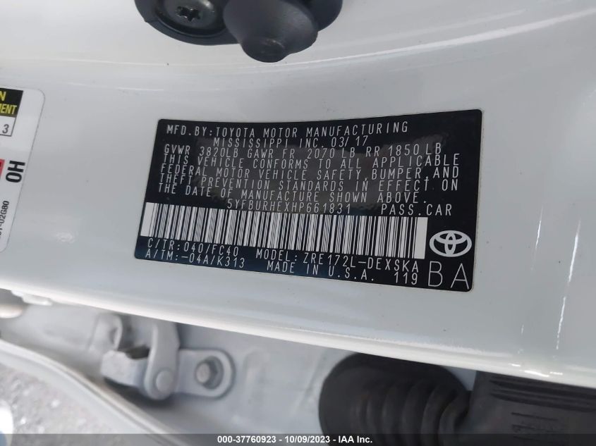 2017 TOYOTA COROLLA L - 5YFBURHEXHP661831