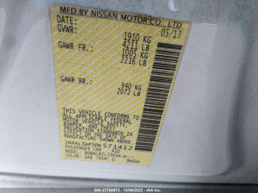 2013 NISSAN ALTIMA 2.5/S/SV/SL - 1N4AL3AP5DN571412